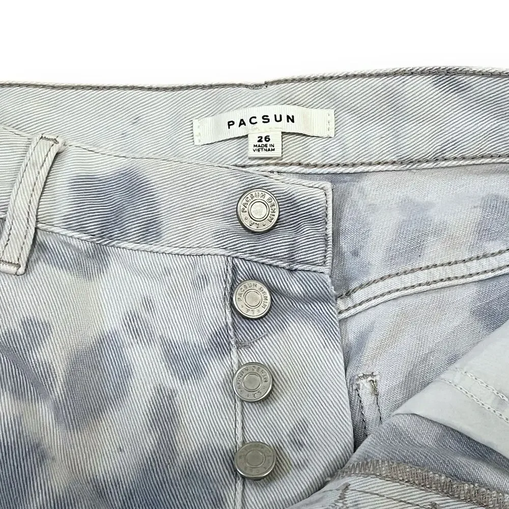 PacSun Mom Shorts 26 Tie Dye Denim Blue White Festival Boho Coastal Cowgirl